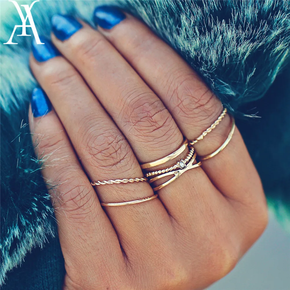 AY Fashion X набор колец с кристаллами для женщин Винтажное кольцо на палец средней