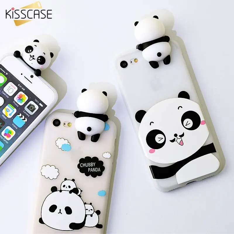 KISSCASE 3D со струной Милая панда для iPhone 6 S 7 Plus силиконовый прозрачный Футляр Чехлы