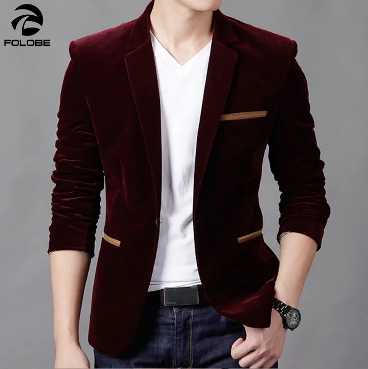 

FOLOBE Fashion Brand Blazer British Slim Fit Suit Jacket Mens Terno Masculino corduroy Blazers Male Wedding Dress Blazer