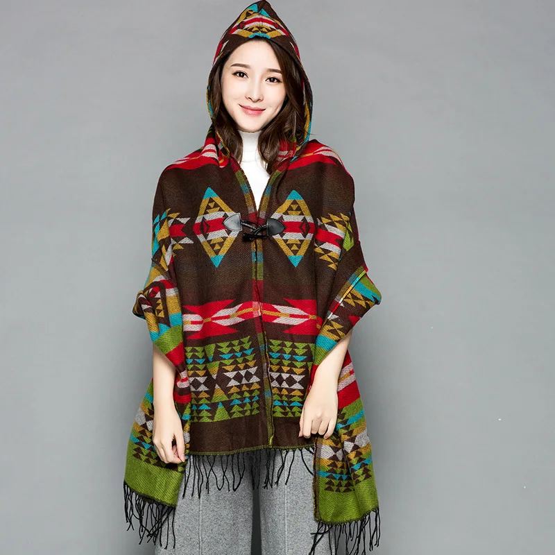 

Nepal National Style Cashmere Pashmina Furcal Shawl Women's Winter Hooded Poncho Scarves Shawl Wrap Travel Photo Blanket