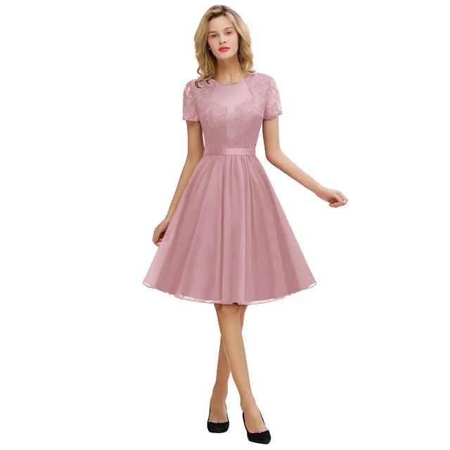 Dusty Pink Сексуальные коктейльные платья длиной до колена, кружевное короткое вечернее платье, элегантное женское платье - Цвет: Dusty Pink
