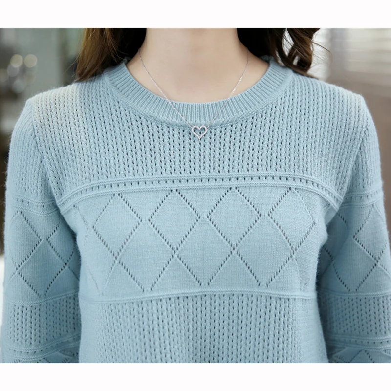 Spring Autumn New Fashion Openwork Solid Cropped Sleeve Loose Sweater Women Pullover Knitwear Jumper Female Tops RE2523 | Женская одежда