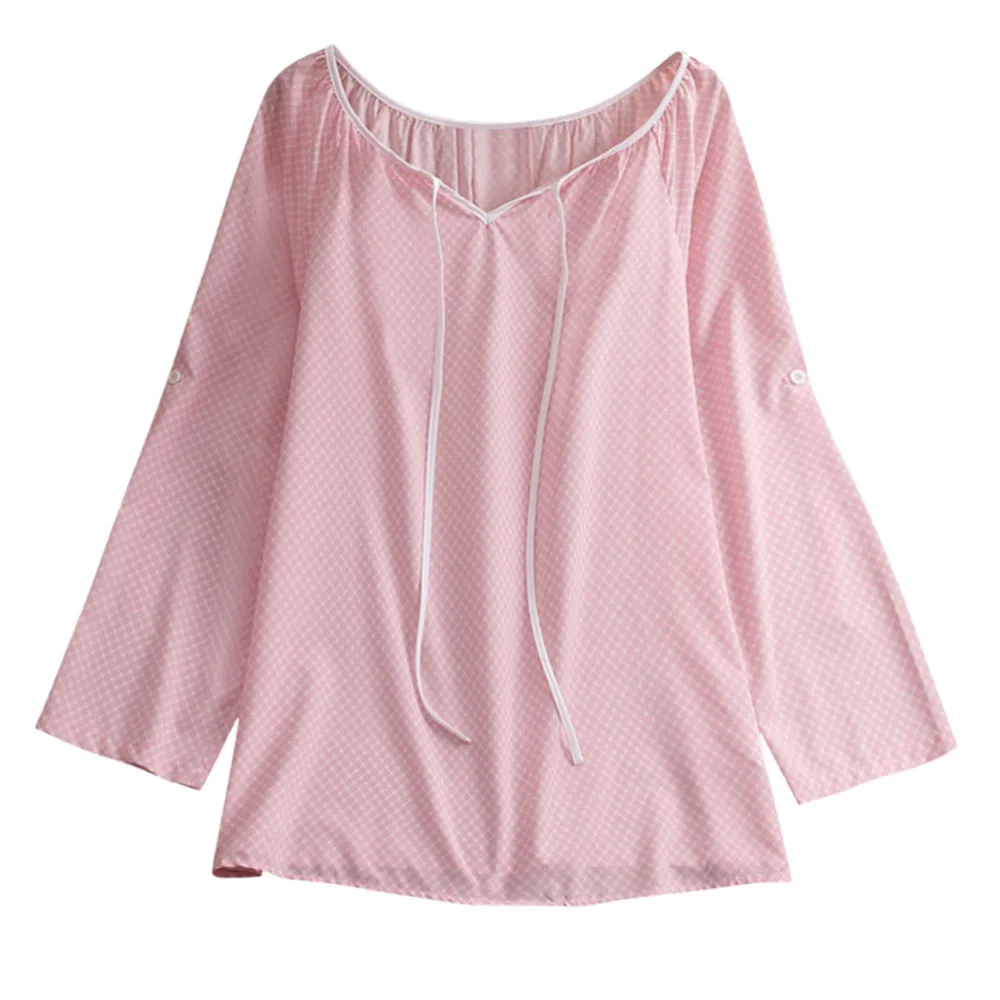 Женщины Плюс Размер Бохо Печать V-рубашка с вырезом кнопка длинным рукавом Топы