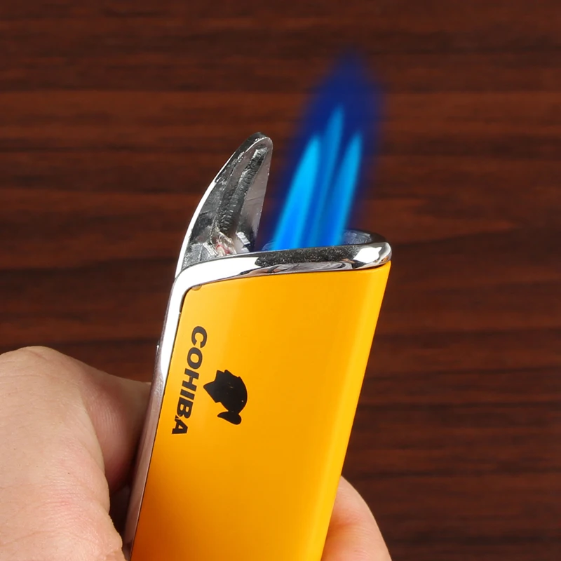 COHIBA-encendedor de cigarros con 3 chorros de llama, soplete de Gas, cortador de butano, accesorios afilados para cigarros con punz&oacute;n de Ciagar y caja de regalo-4