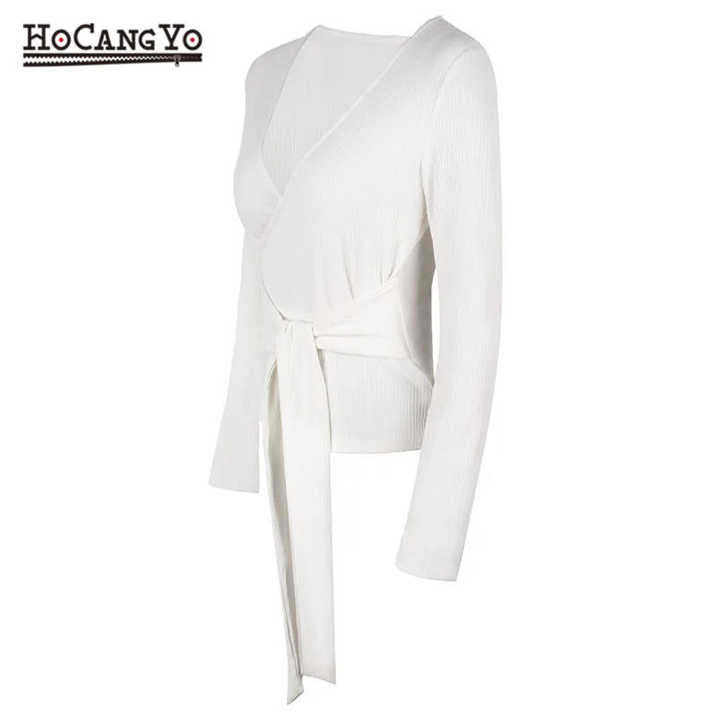 New Autumn Women Pullovers and Sweaters V Neck Cross Straps Long Sleeve Sweater Lace Up Sexy Casual | Женская одежда