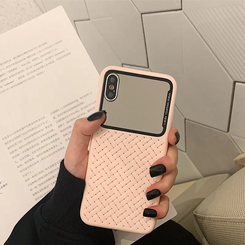 Косметическое зеркало с ТПУ силиконовым тканым узором чехол для телефона iPhone Xs Max