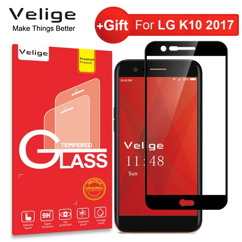 Закаленное стекло Velige с полным покрытием для LG K10 2017 K 10 защита экрана из
