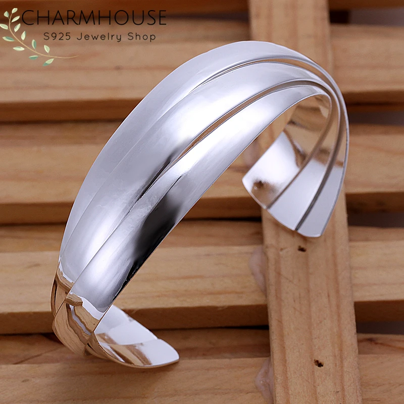 

CharmHouse 925 Silver Bangles For Women Twist Cuff Bangle & Bracelet Wristband Pulseira Femme Wedding Jewelry Accessories Bijoux