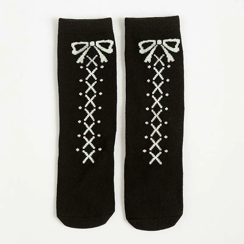 Black Knot Мультфильм милые детские носки с принтом животных хлопок Детские носки для младенцев Высокие носки по колено; Носки с рисунком лисички для девочек; аксессуары - Цвет: Black Knot
