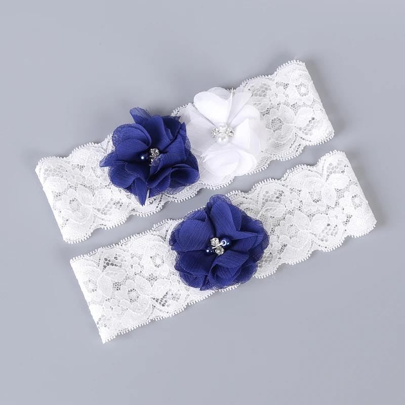 Bridal Accessories Blue Applique Flower Beading Rhinestone Sexy Wedding Garter 2pcs set for Women Thigh Ring Leg 5456 | Женская одежда