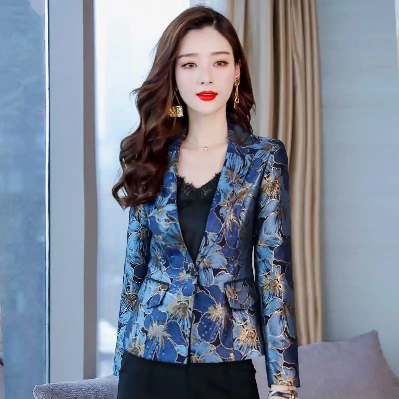 

Spring Short Blazer Women Long Sleeve Elegant Coat Women Basic Jackets Office Blazers Print Small Suit Jacket Outerwear C5336