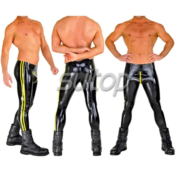 Suitop 0.4mm latex rubber glued leggings with front zip pants trousers