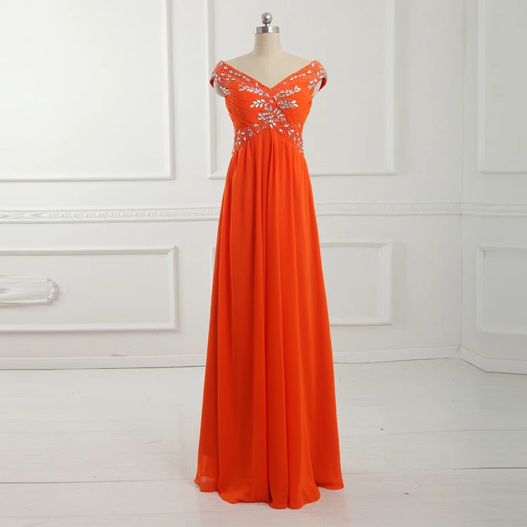 Оранжевый Шифон Линии Длинные Платья Выпускного Вечера 2016 Нестандартного