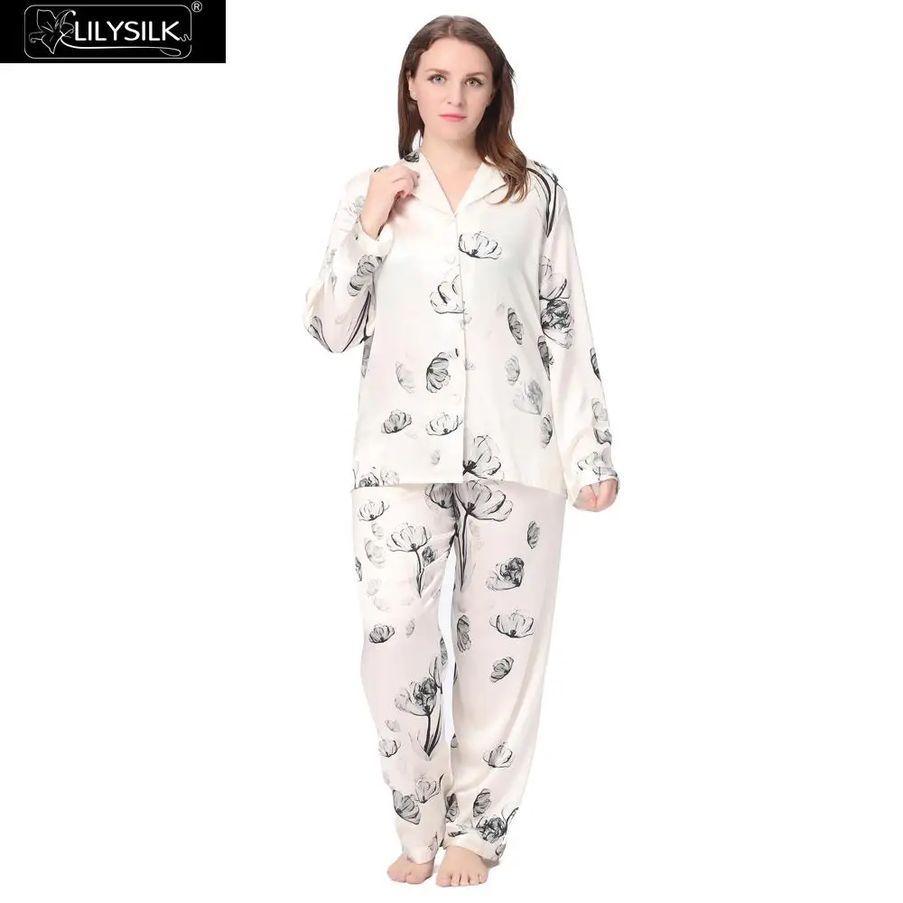 Lilysilk Пижама женская шелковая одежда с рисунком лотоса Ночное белье длинным