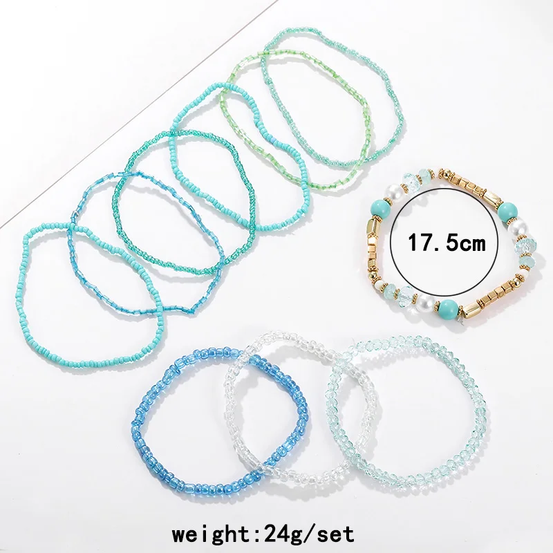 10 pcs/lot Boho Multi layer Imitation Pearl Crystal Glass Beaded Elastic Bracelets Bangles Set for Women Wedding Party Gifts|Браслеты с