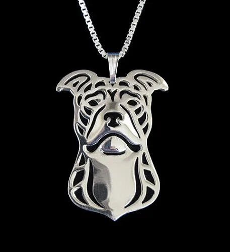 

dog necklace Handmade America pit bull terrier necklace Carved hollow pendant jewelry golden colors plated