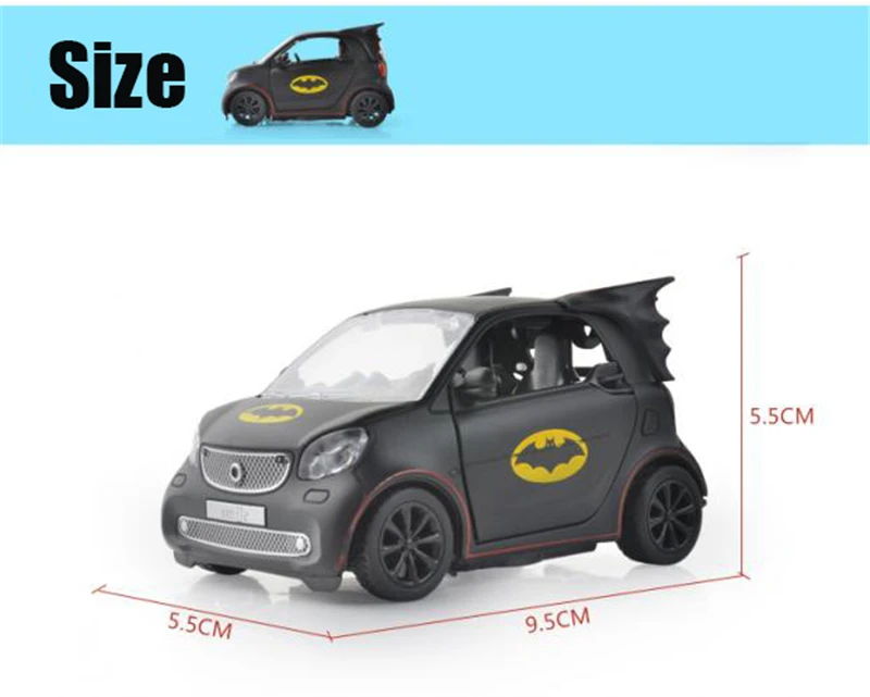Моделирование 1:36 медведь Бэтмен Smart Fortwo модель машины из сплава Diecasts &amp Toy Vehicles