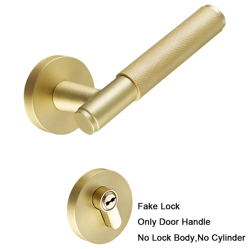 Satin Brass Fake 1 компл. Рифленая/текстурированная дверная ручка с замком латунная Механическая прочная ручка для 35-50 мм дверей JF1882 - Цвет: Satin Brass Fake