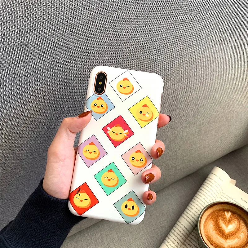 Cute grid phone cases For iPhone XS Max XR Xs 6 6S 7 8 Plus X Cartoon chicken Thin Soft IMD Phone Cases Cover Coque |