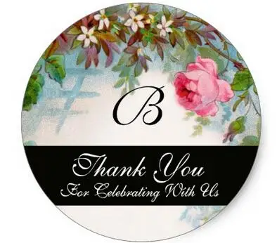 

1.5inch PINK ROSES AND JASMINE FLOWERS Thank You Classic Round Sticker