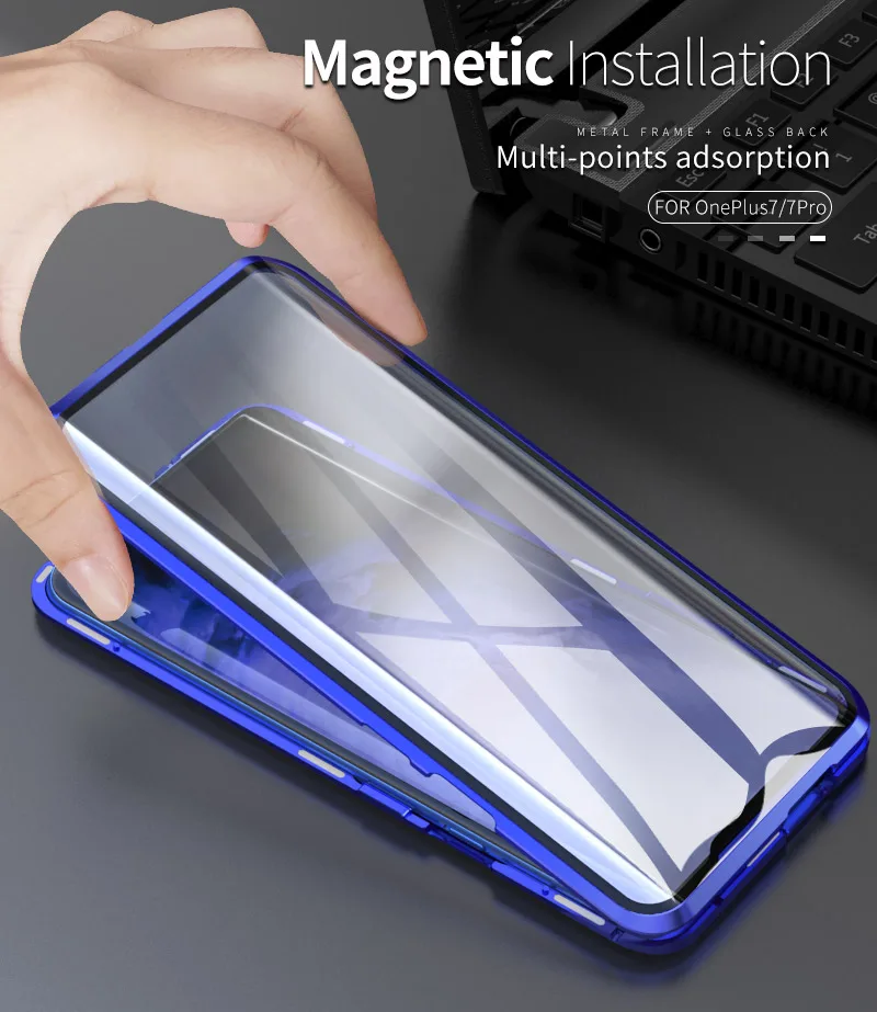 Для One Plus7pro Магнитный адсорбционный металлический чехол для Oneplus 7 7 Pro Роскошный 360 Полный чехол Передняя Задняя крышка из закаленного стекла двойная крышка