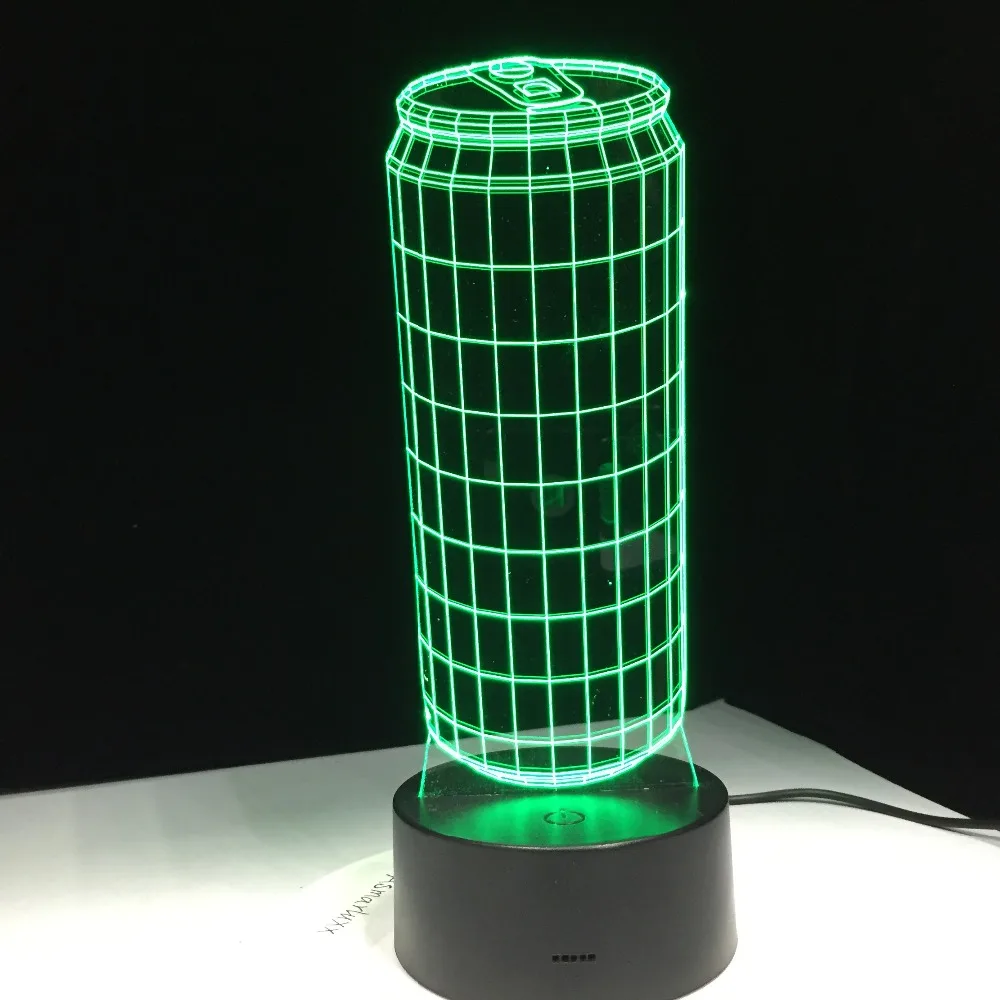3D жестяные банки 7 цветов меняющиеся светодиодные настольные лампы Usb
