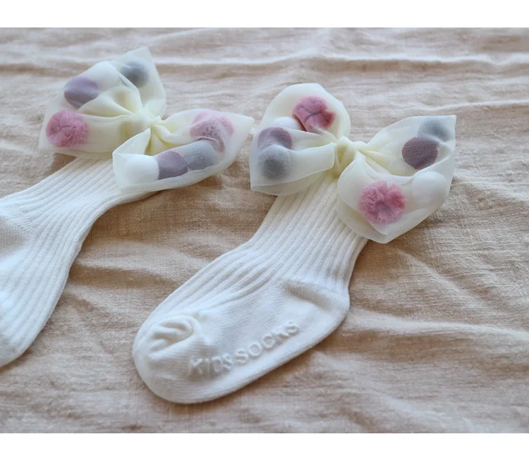 Новые милые детские носки с бантами для малышей Гольфы девочек хлопок высокие