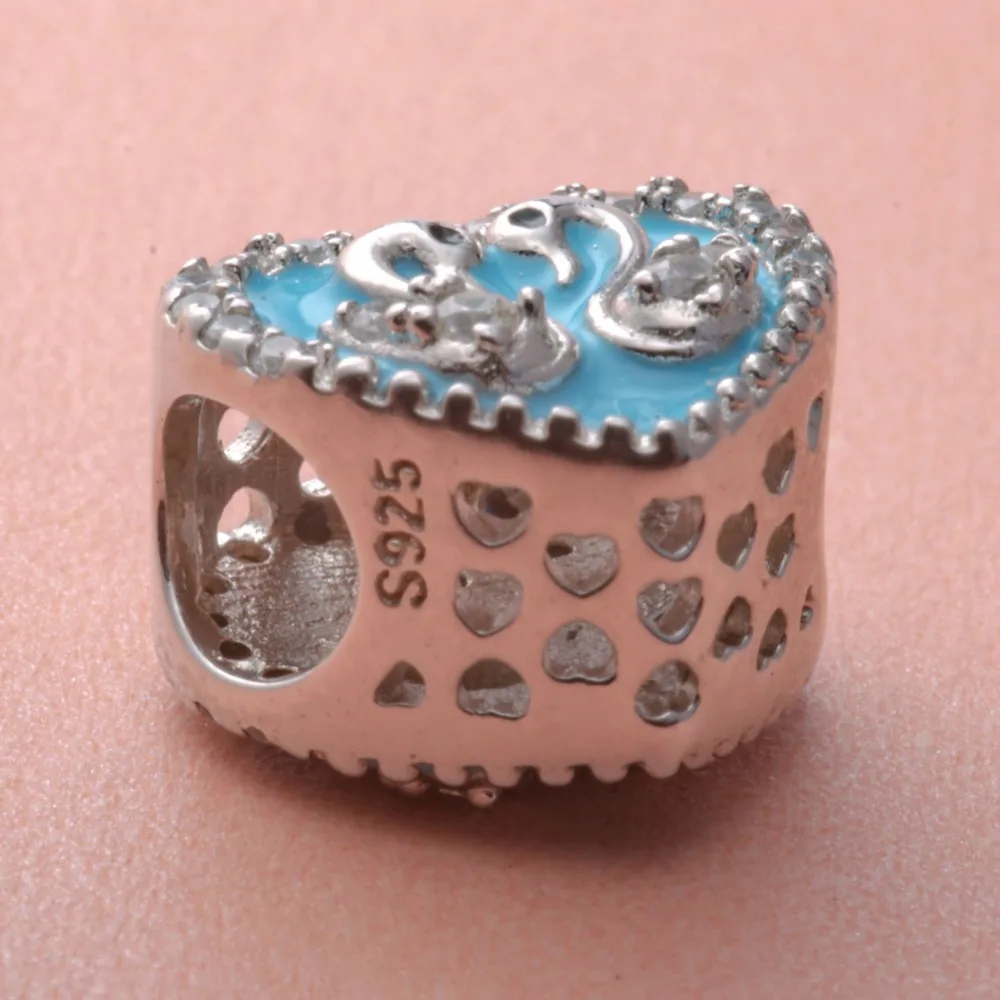 Подвеска-Шарм Лебедь из серебра 925 пробы в форме сердца | Украшения и аксессуары