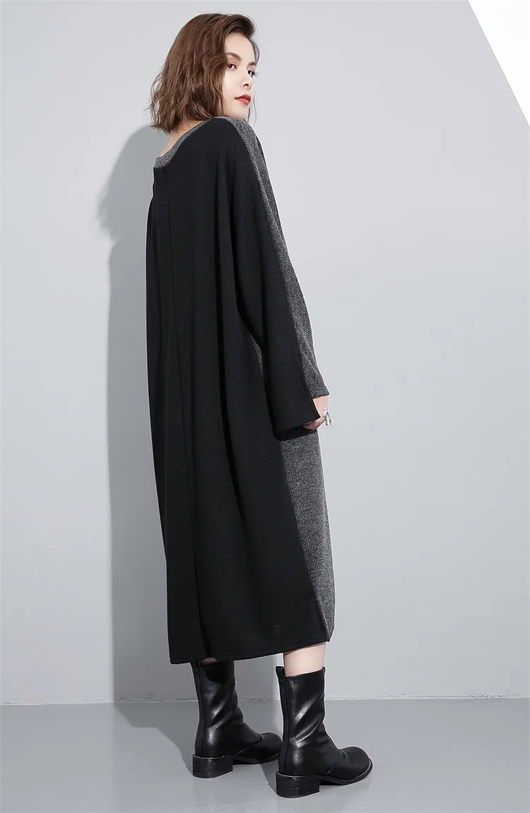 Depictdream 2017 new autumn solid color round neck long sleeve black knitting big size dress women fasihon tide |