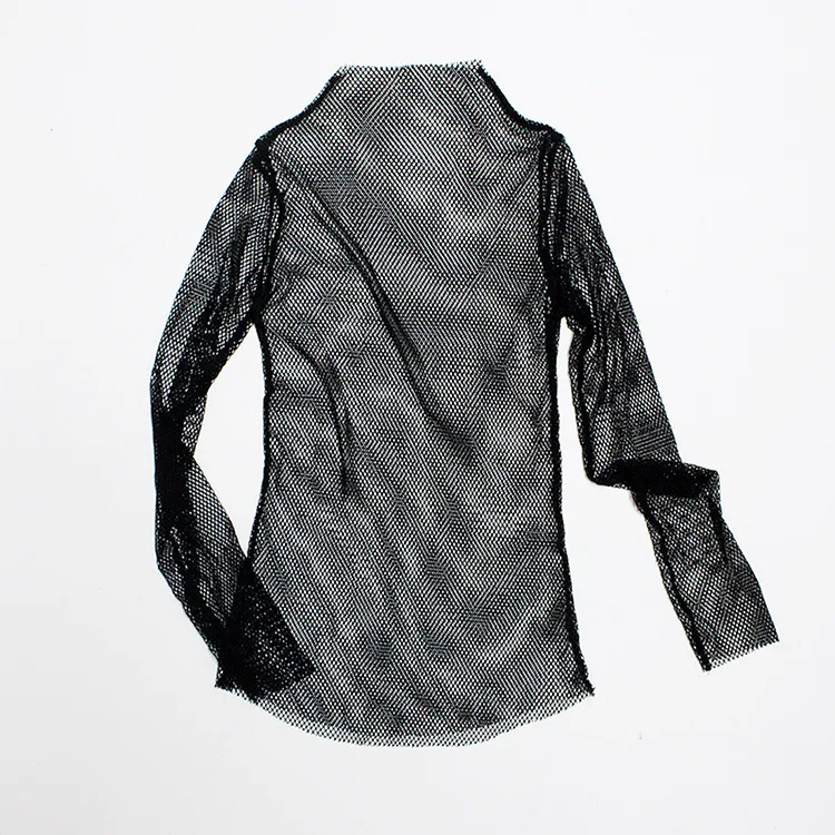 Модная открытая футболка женская прозрачная с длинными рукавами тонкие