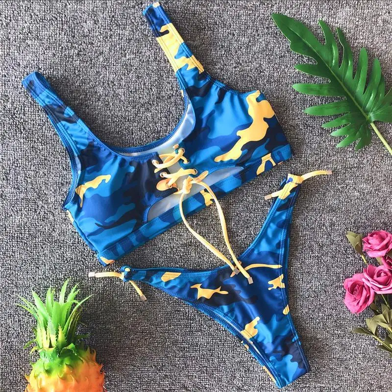 Стринги купальник пляжная одежда на шнуровке с принтом сексуальные бикини 2020