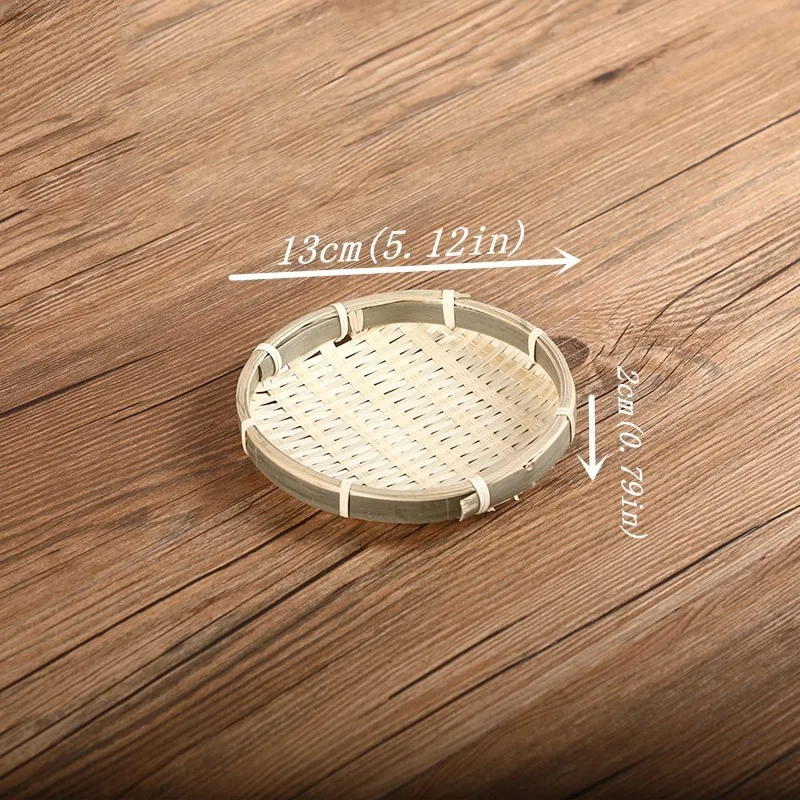 Diameter 13x2 cm Ручная работа бамбуковые плетеные круглые фруктовые тарелки плоское блюдо на стол для закусок хлеб овощи для пикника блюда из ротанга - Цвет: Diameter 13x2 cm