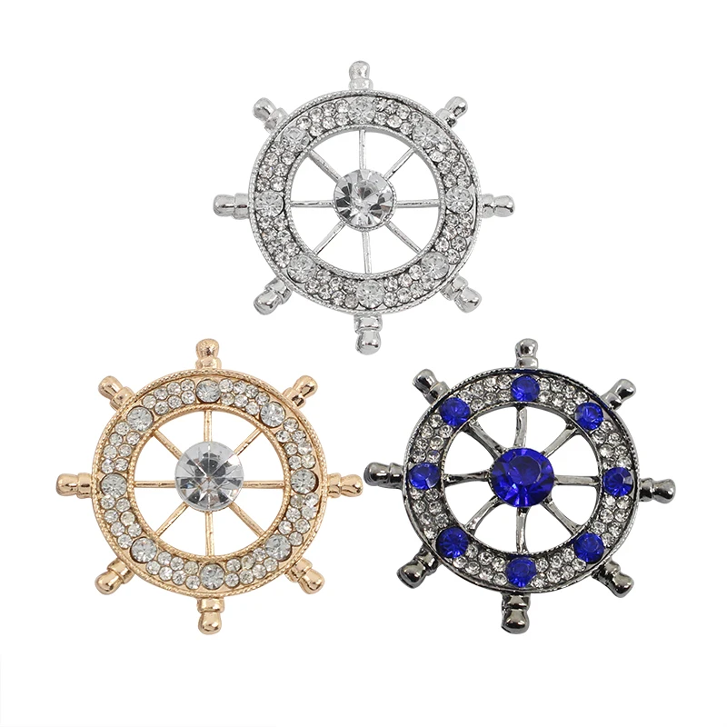 Модные стразы темно синяя брошь корсаж высокое качество Золотой синий руль броши