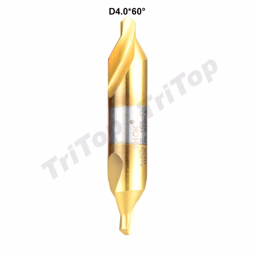 5pcs/lot D4.0*60degree  HSS high quality Containing cobalt golden coating center drill bit shank diameter 10mm 60 free shipping
