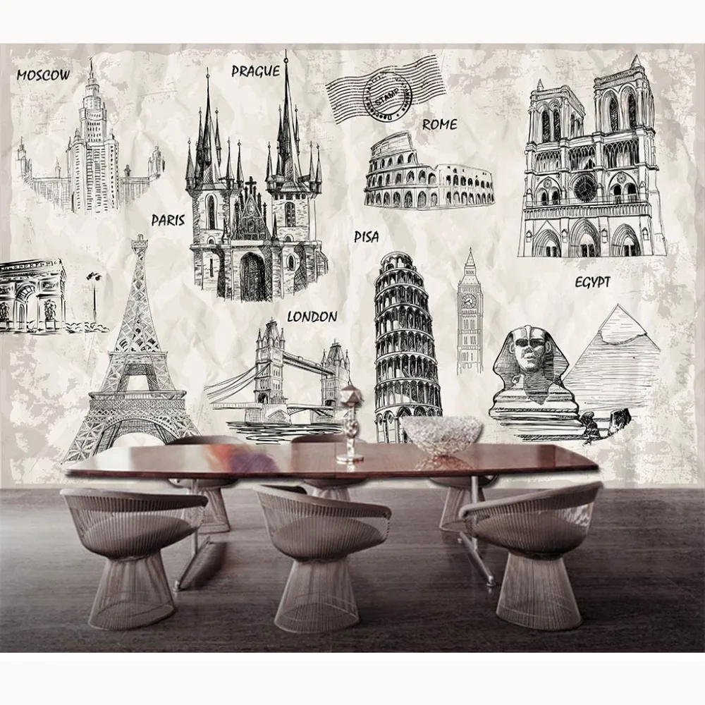 Пользовательские фото обои ретро Европейская Архитектура настенная живопись