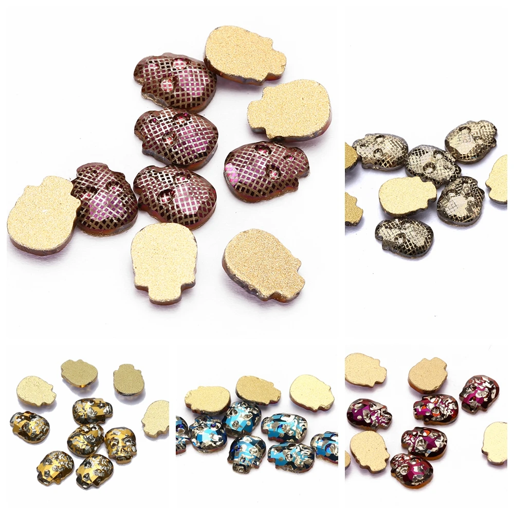 Стразы для дизайна ногтей 5 шт. стеклянные стразы в виде головы черепа украшения