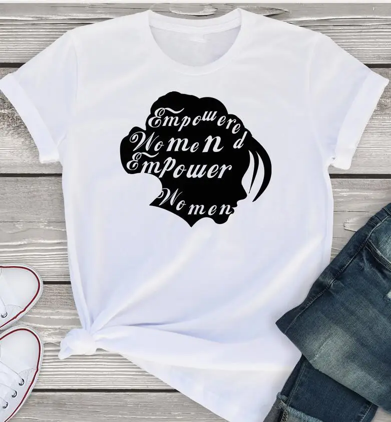 white tee black text Женская графическая футболка Hipster мощная феминистка Женская винтажная рубашка гранж Хлопковая женская футболка гранж Цитата Топ - Цвет: white tee black text