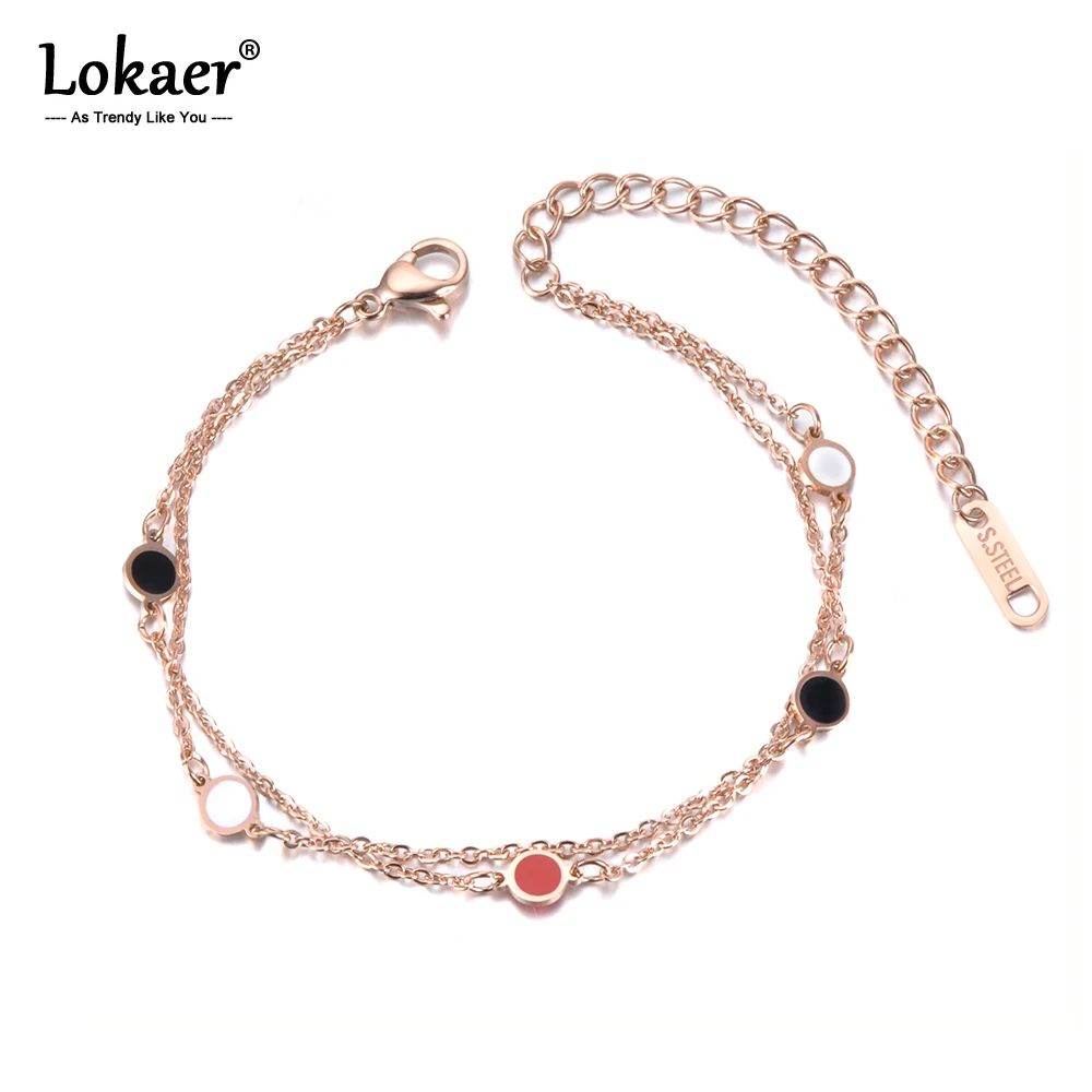 Lokaer богемные черные/красные акриловые браслеты с подвесками для женщин, двухслойный браслет-цепочка из нержавеющей стали для лета B19047