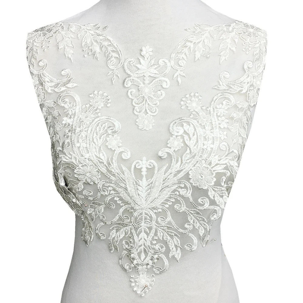 

Seeds Beaded Embroidered Lace Patch Sew On Applique Patches For Wedding Dress Embroidery Appliques Parches Lace 45x42cm AC1288