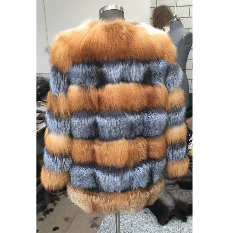 

BFFUR Natural Fox Fur Coat Luxury Winter Women Red&Silver Fox Genuine Leather Female Jacket Fashion Real Short Fox Fur Coat