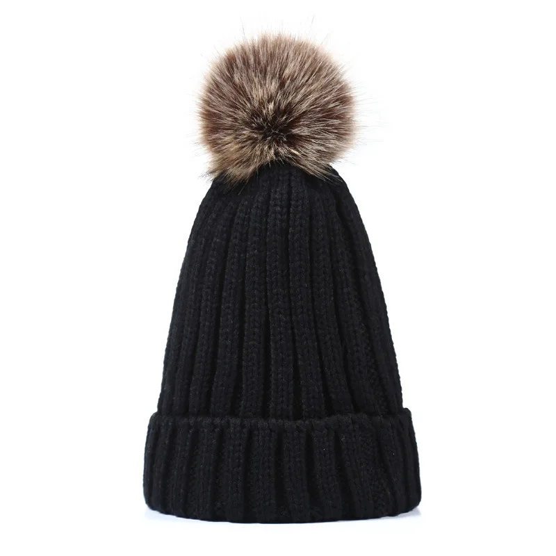 Новинка 2019 зимняя теплая вязаная шапка для женщин и детей шерстяные шапочки