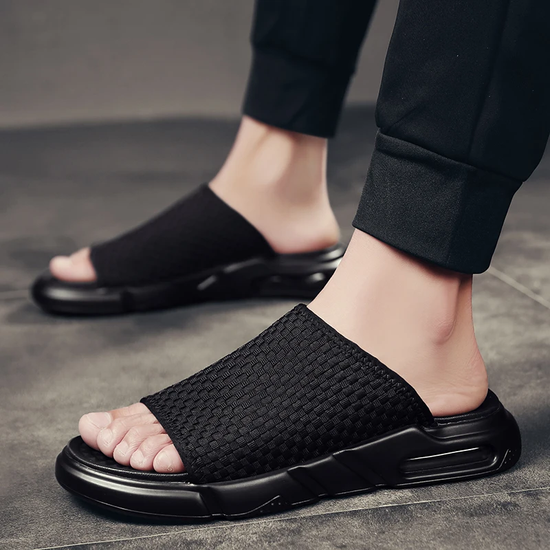 

Men Slippers Casual Black Shoes Non-slip Slides