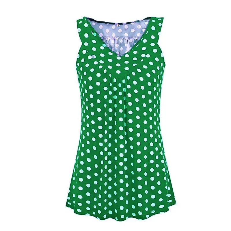 S-5XL Summer V-neck Sleeveless Polka Dot Print Women Plus Size Tank Tops | Женская одежда