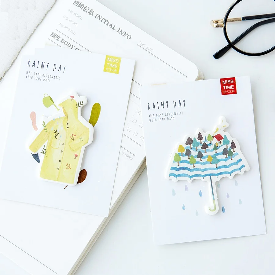 4 шт./лот липкий блокнот для дождливого дня милый дождевик зонтик стикер записная