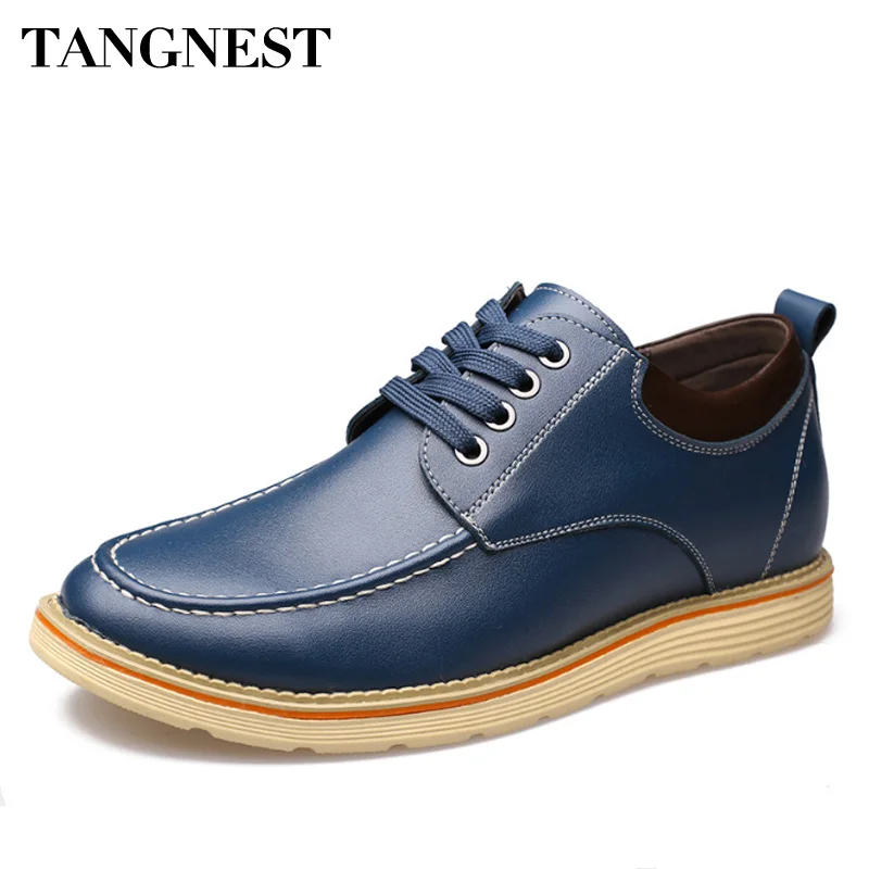 Tangnest Men Split Leather Casual Dress Shoes Lace Up Breathable Elavator 6CM Height Increasing Fashion XMR2787 | Обувь