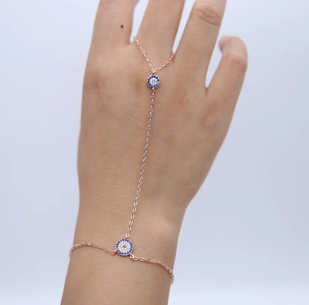 

Wristlet slave bracelet with 2 round evil eye disco charm fashion women chain bracelets