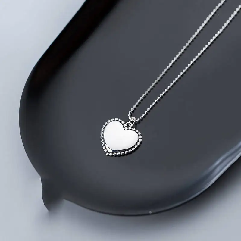 

PONYKISS Trendy 100% 925 Sterling Silver Glossy Heart Pendant Necklace For Women Party Delicate Accessory Holiday Fashion Gift
