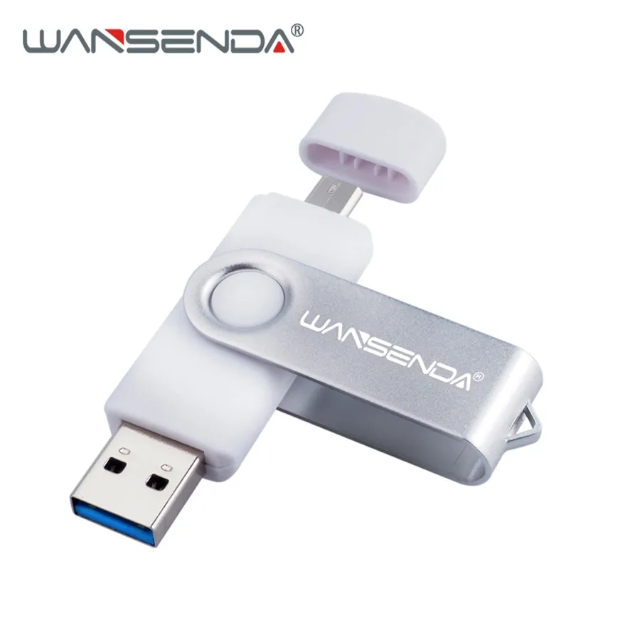 WANSENDA Usb 3,0, USB флеш-накопитель, высокоскоростной OTG флеш-накопитель, 16 ГБ, 32 ГБ, 64 ГБ, 128 ГБ, 256 ГБ, флешка, 2 в 1, микро USB флешка, двойной USB - Цвет: Белый
