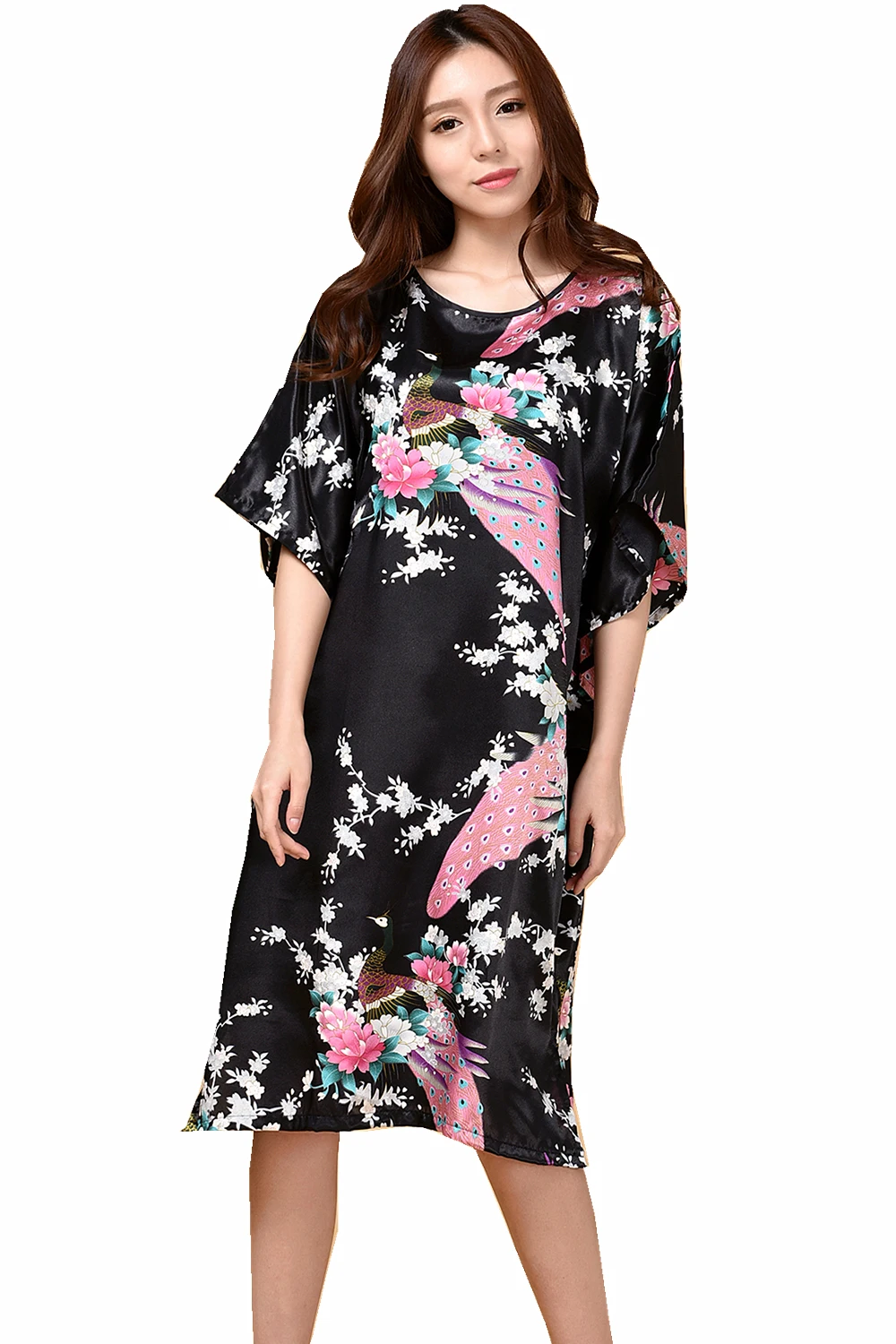 Новинка черный женский Атласный халат с принтом ночная рубашка новинка Женский