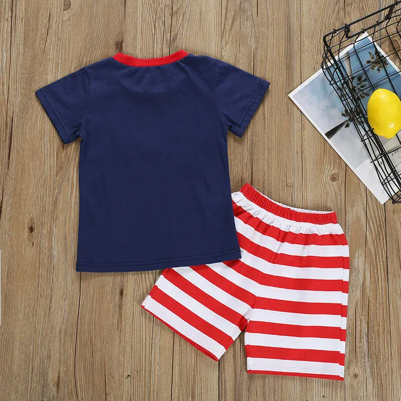Emmababy New Brand 2019 Summer Kids Baby Boy Clothes T-shirt Tops Striped Shorts Outfit Set 18M-7Y |